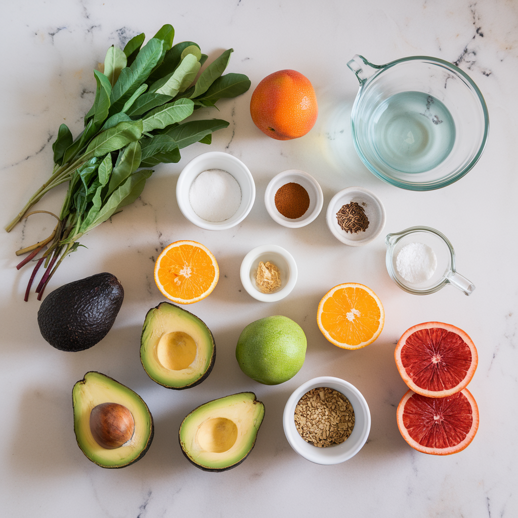 Ingredients for Exotic Spiced Avocado Chocolate Mousse with Tropical Fruit Compote
