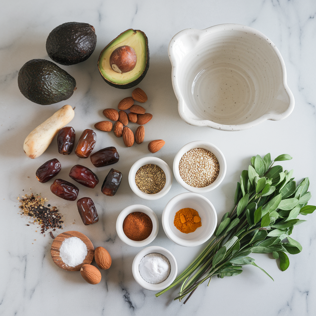 Ingredients for Exotic Spiced Avocado & Date Mousse Delight