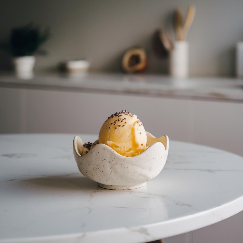 Exotic Spiced Banana-Passionfruit Sorbet with Chia Crunch