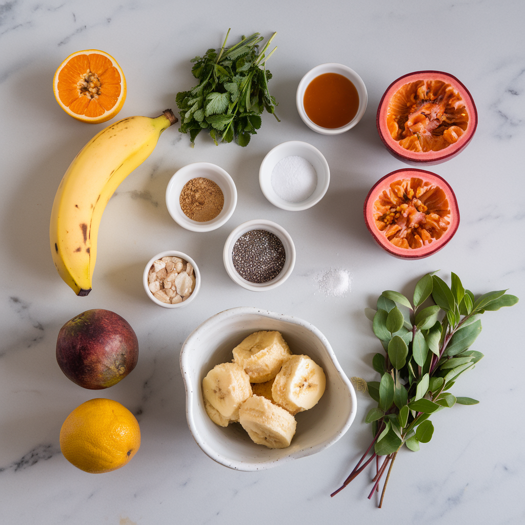 Ingredients for Exotic Spiced Banana-Passionfruit Sorbet with Chia Crunch
