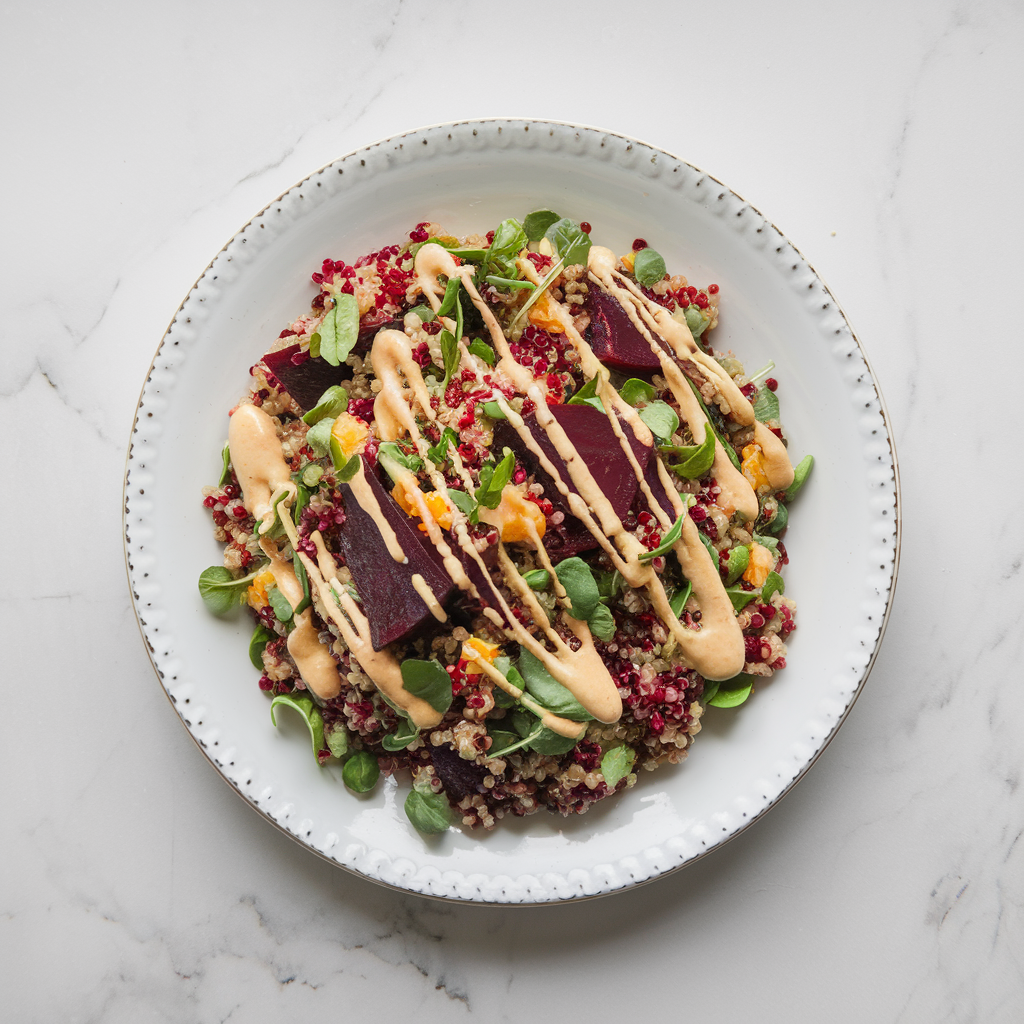 Exotic Spiced Beet and Quinoa Salad with Citrus-Tahini Drizzle