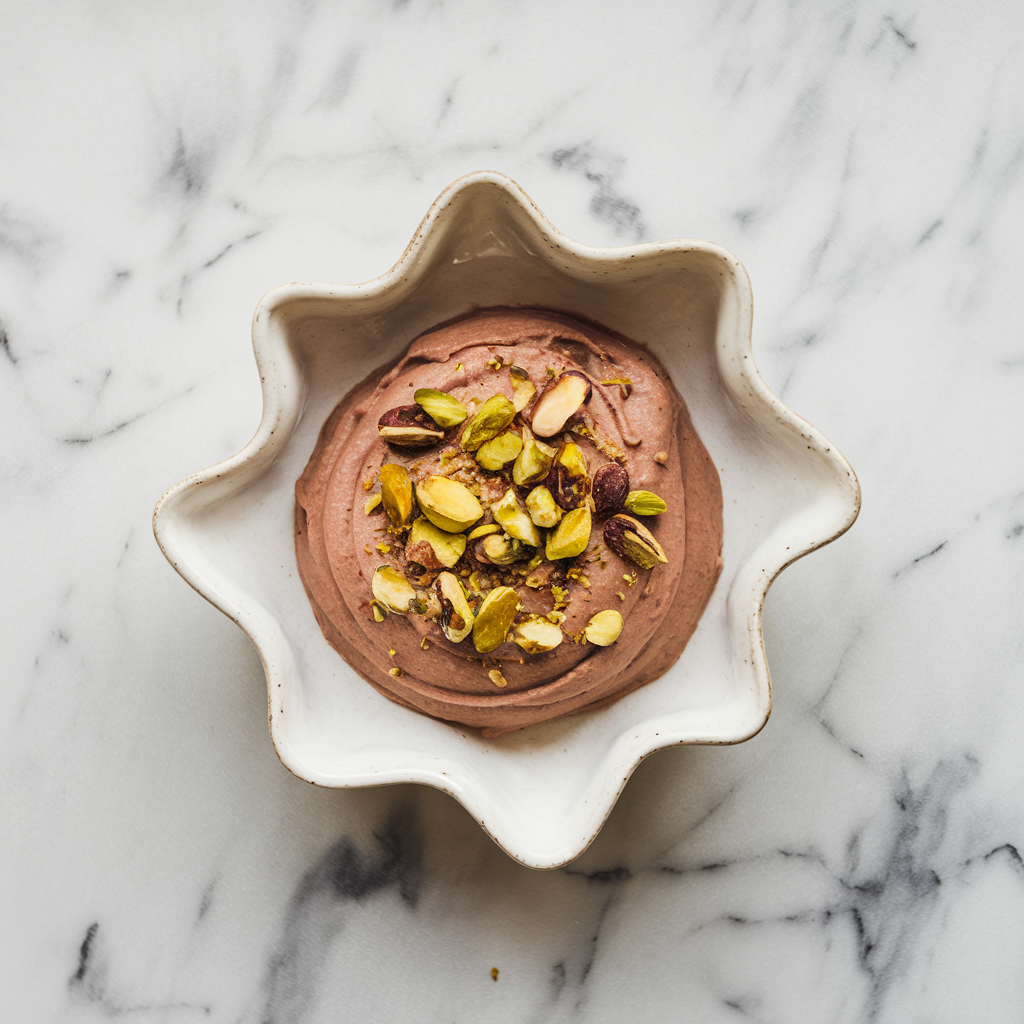 Exotic Spiced Cacao Jackfruit Mousse with Toasted Pistachios
