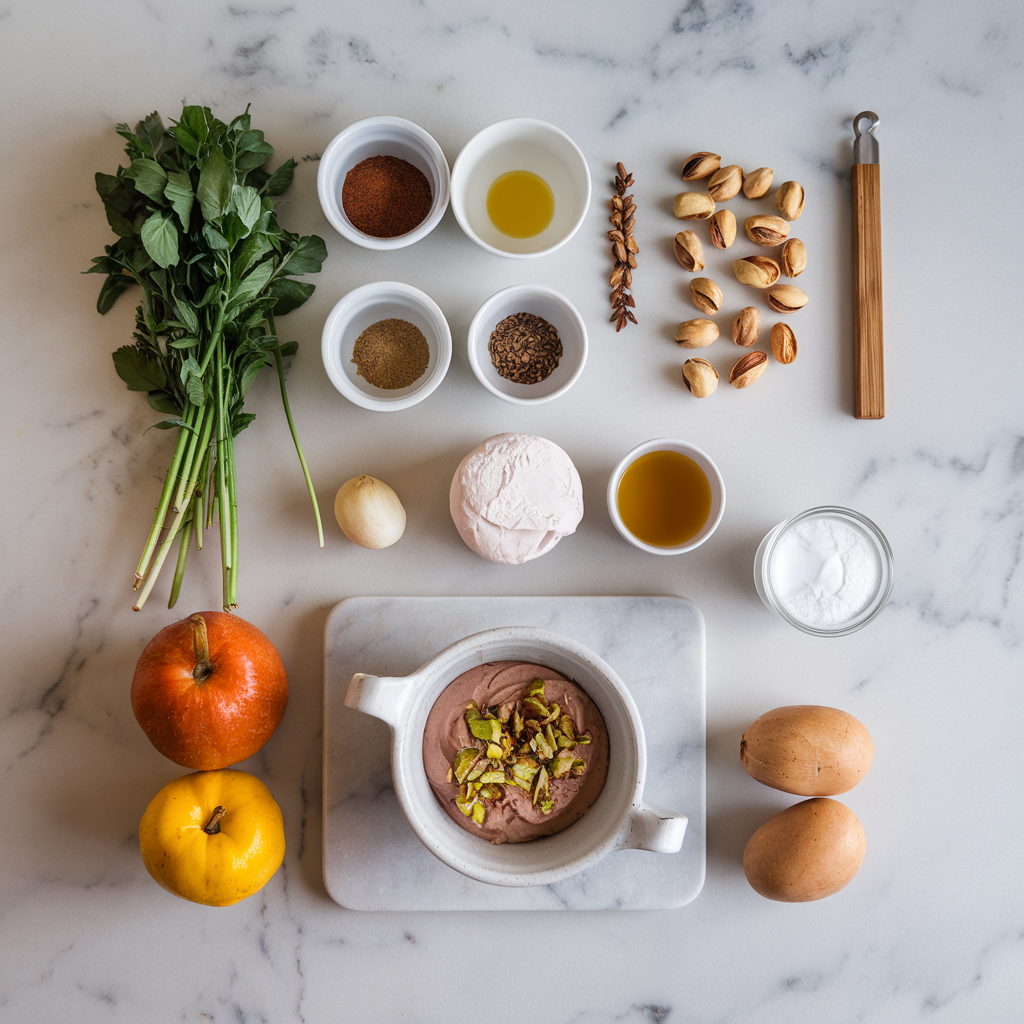 Ingredients for Exotic Spiced Cacao Jackfruit Mousse with Toasted Pistachios