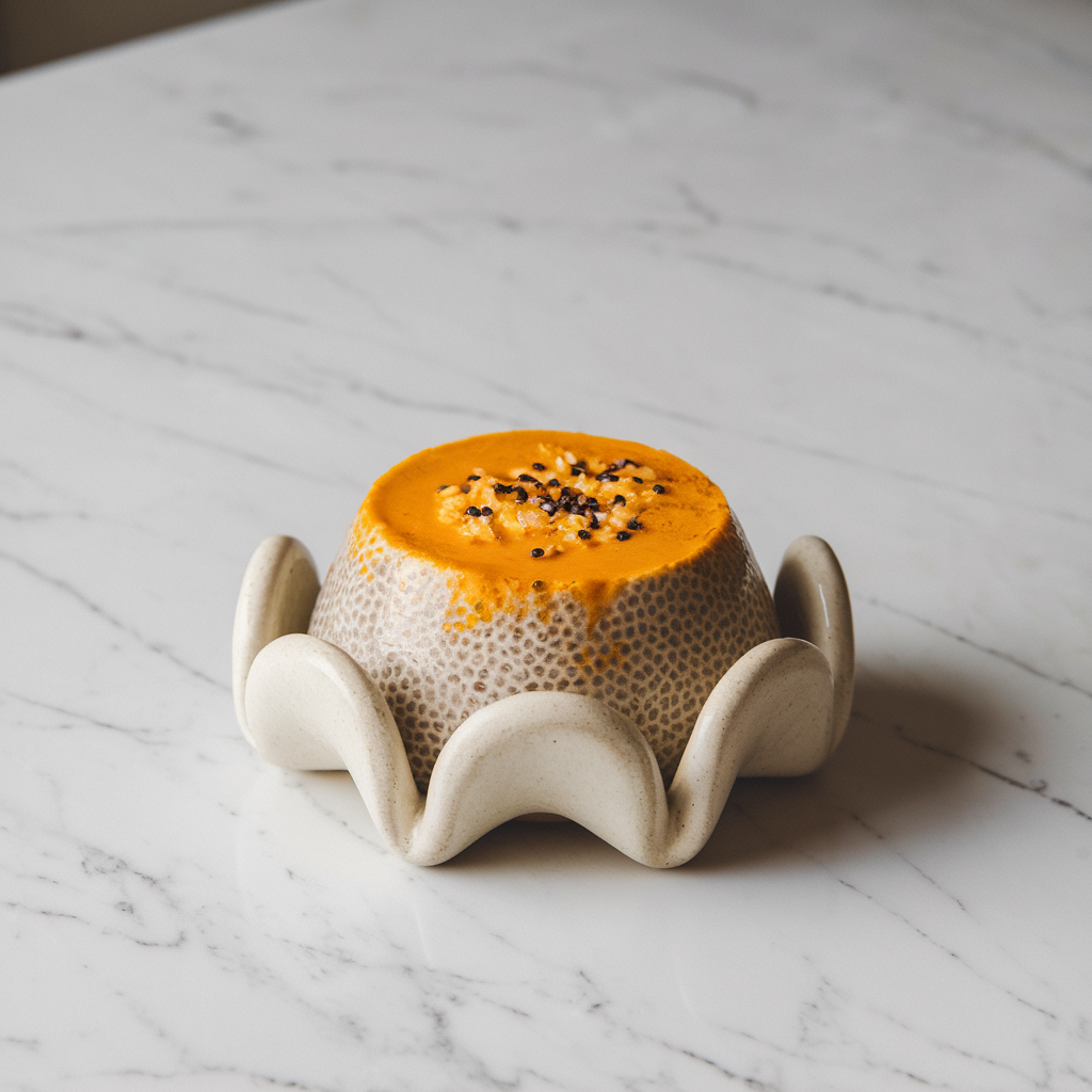 Exotic Spiced Coconut Chia Pudding with Turmeric and Papaya