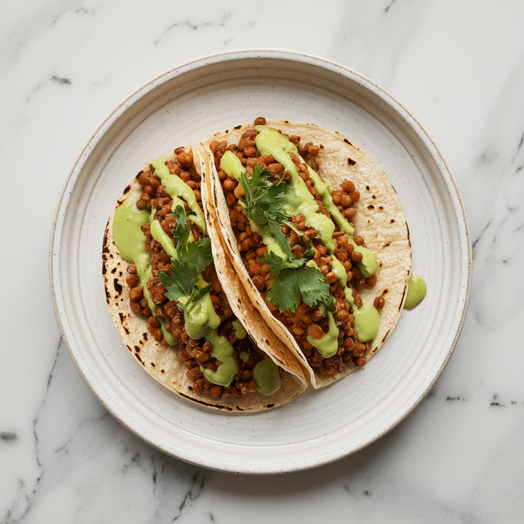 Exotic Spiced Lentil & Jackfruit Tacos with Avocado-Tahini Drizzle