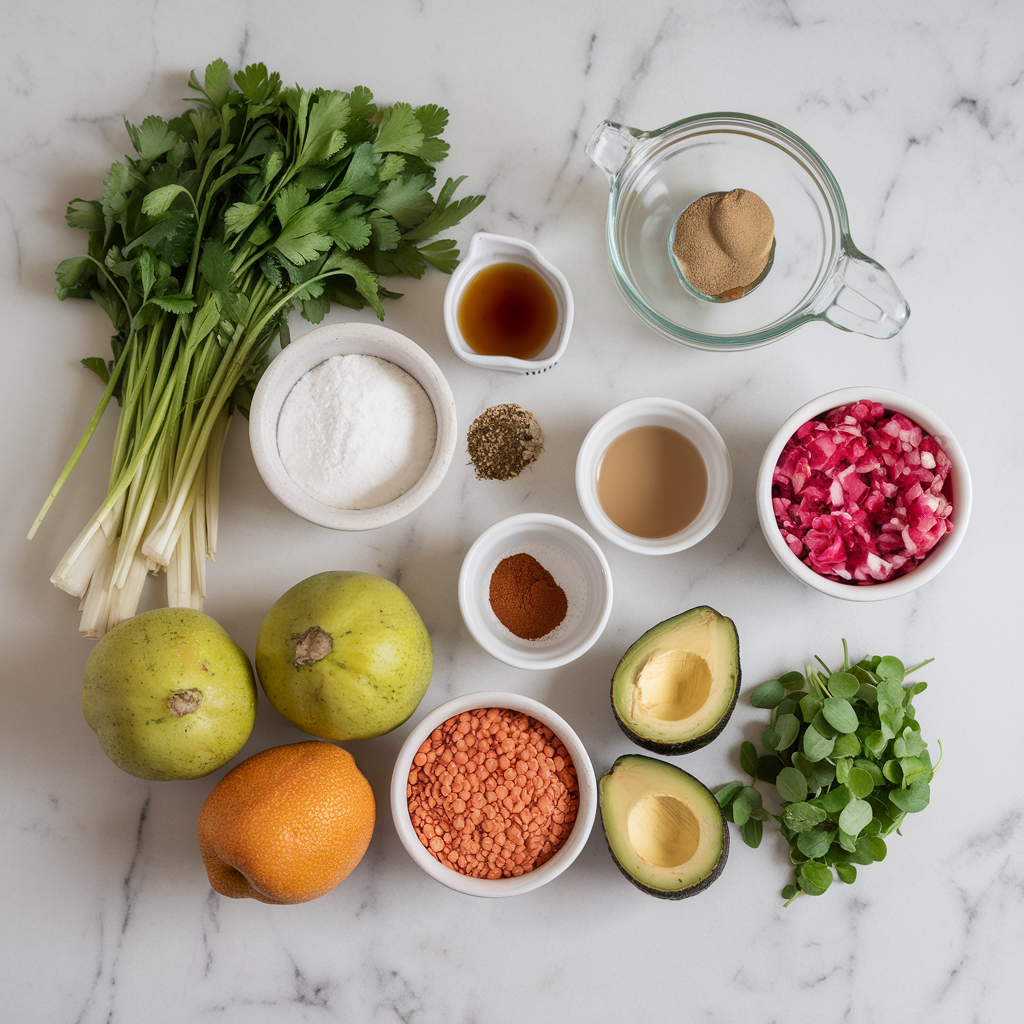 Ingredients for Exotic Spiced Lentil & Jackfruit Tacos with Avocado-Tahini Drizzle