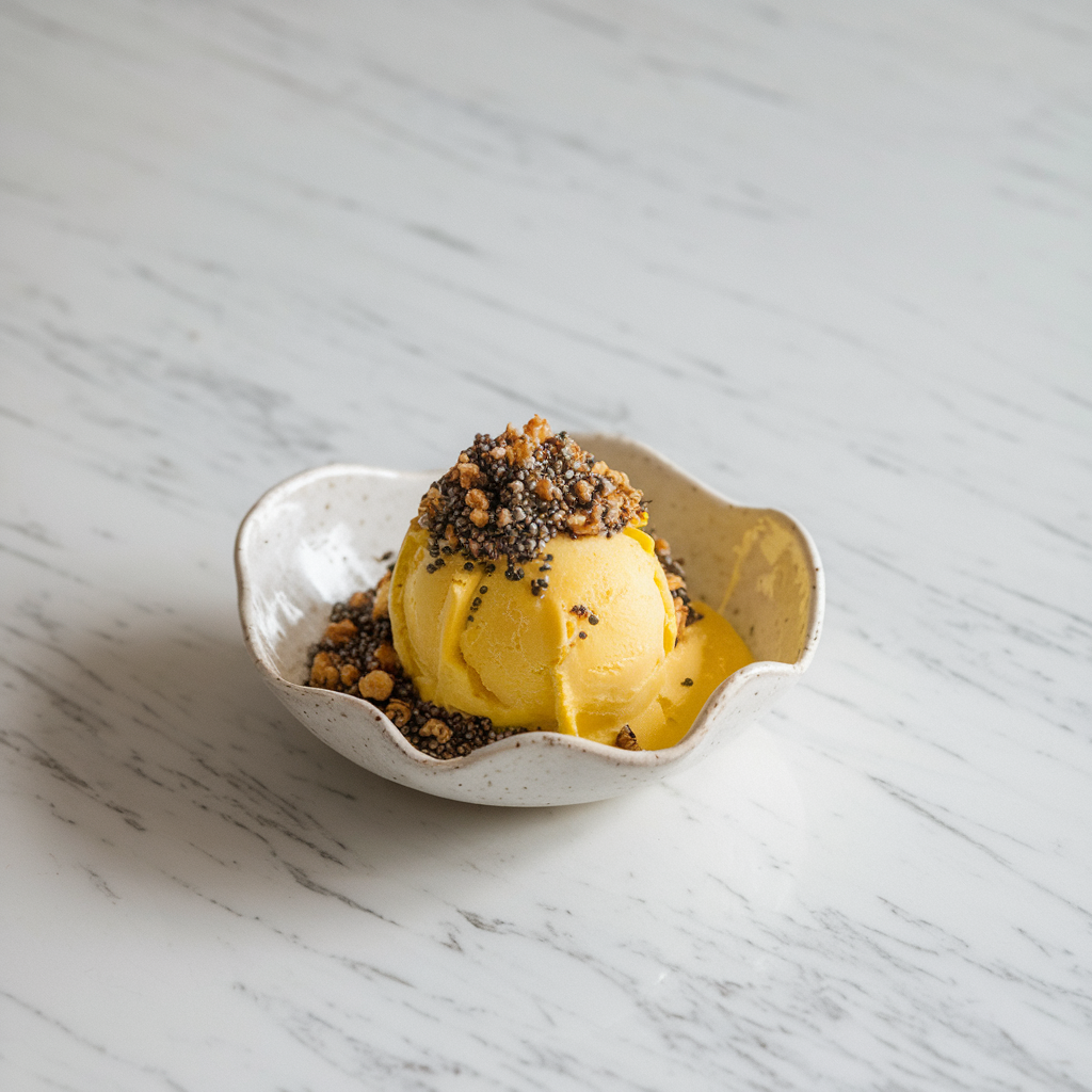 Exotic Spiced Mango & Avocado Sorbet with Chia Crunch Topping