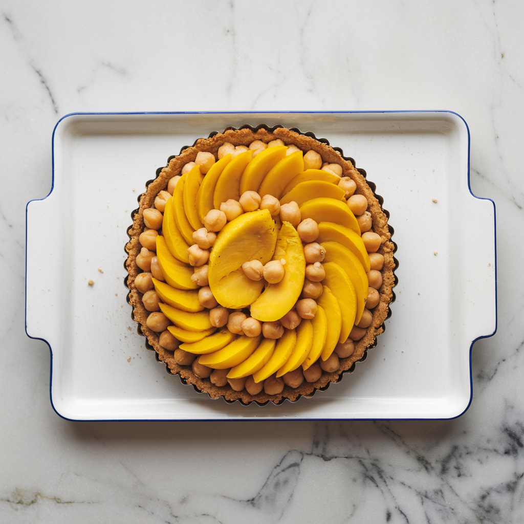 Exotic Spiced Mango Chickpea Tart with Coconut Almond Crust