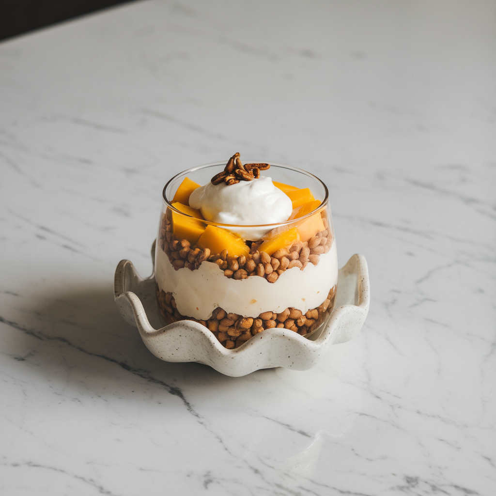 Exotic Spiced Mango-Lentil Parfait with Coconut-Cashew Cream
