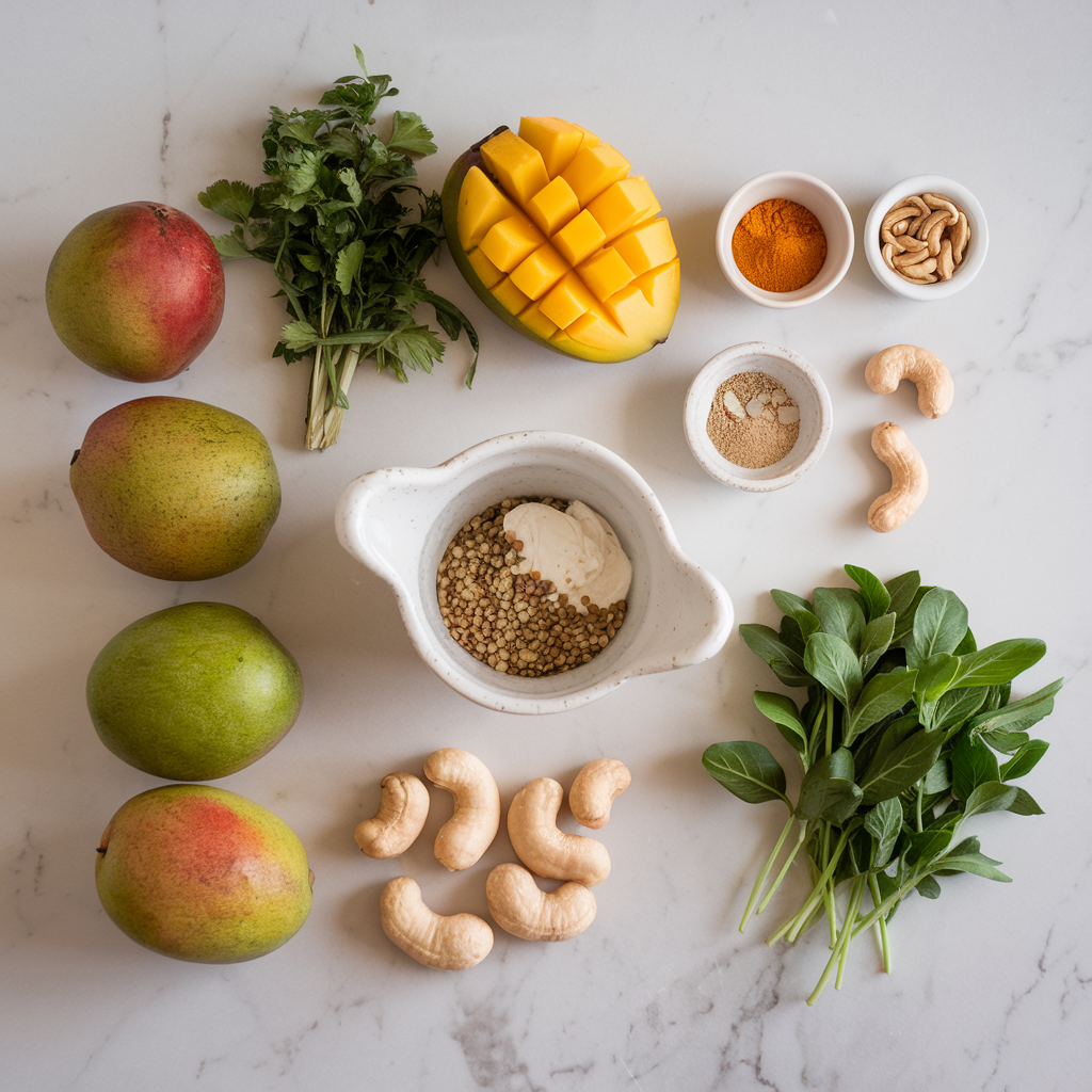 Ingredients for Exotic Spiced Mango-Lentil Parfait with Coconut-Cashew Cream