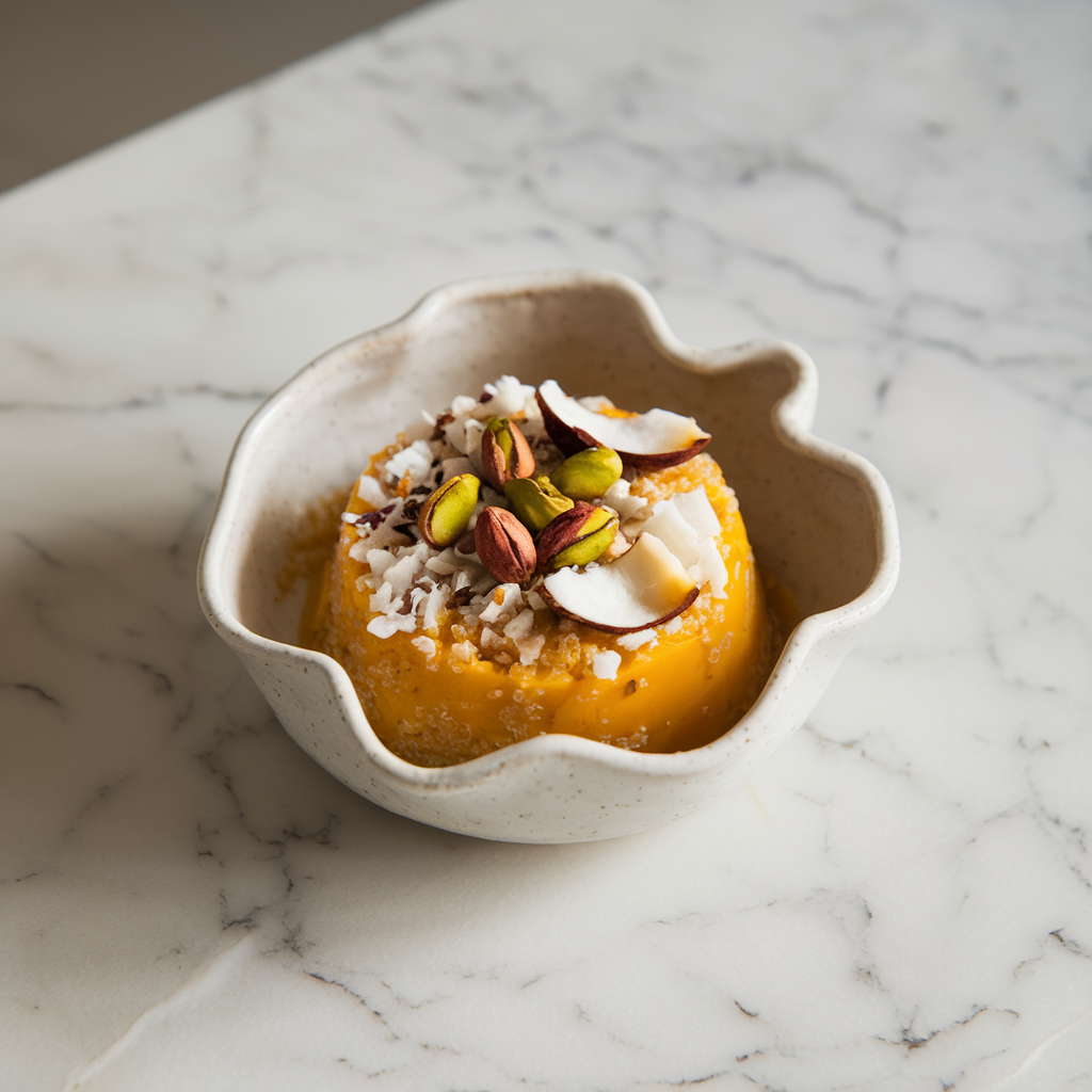 Exotic Spiced Mango Quinoa Pudding with Coconut and Pistachios