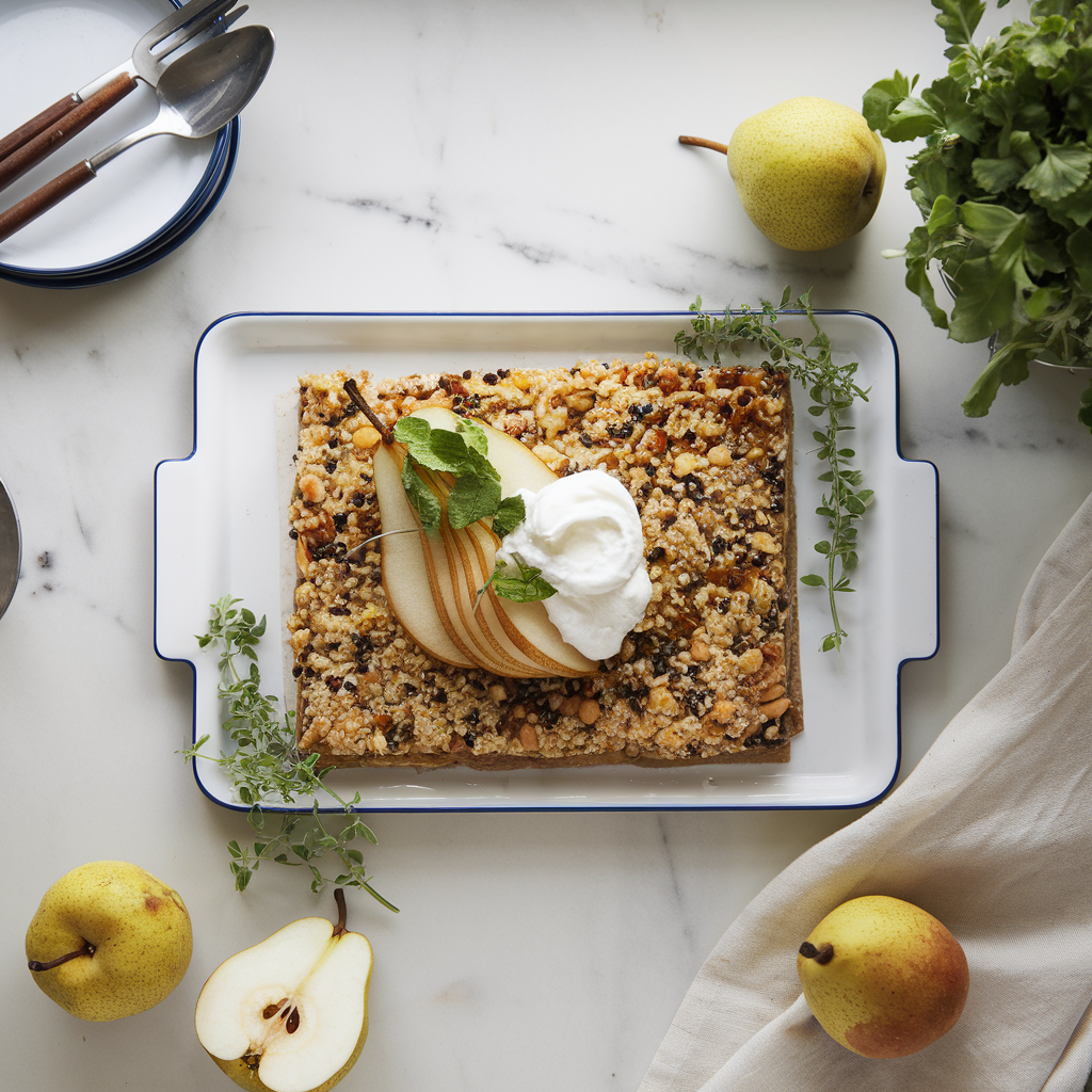 Exotic Spiced Pear and Quinoa Crisp with Coconut Cashew Cream