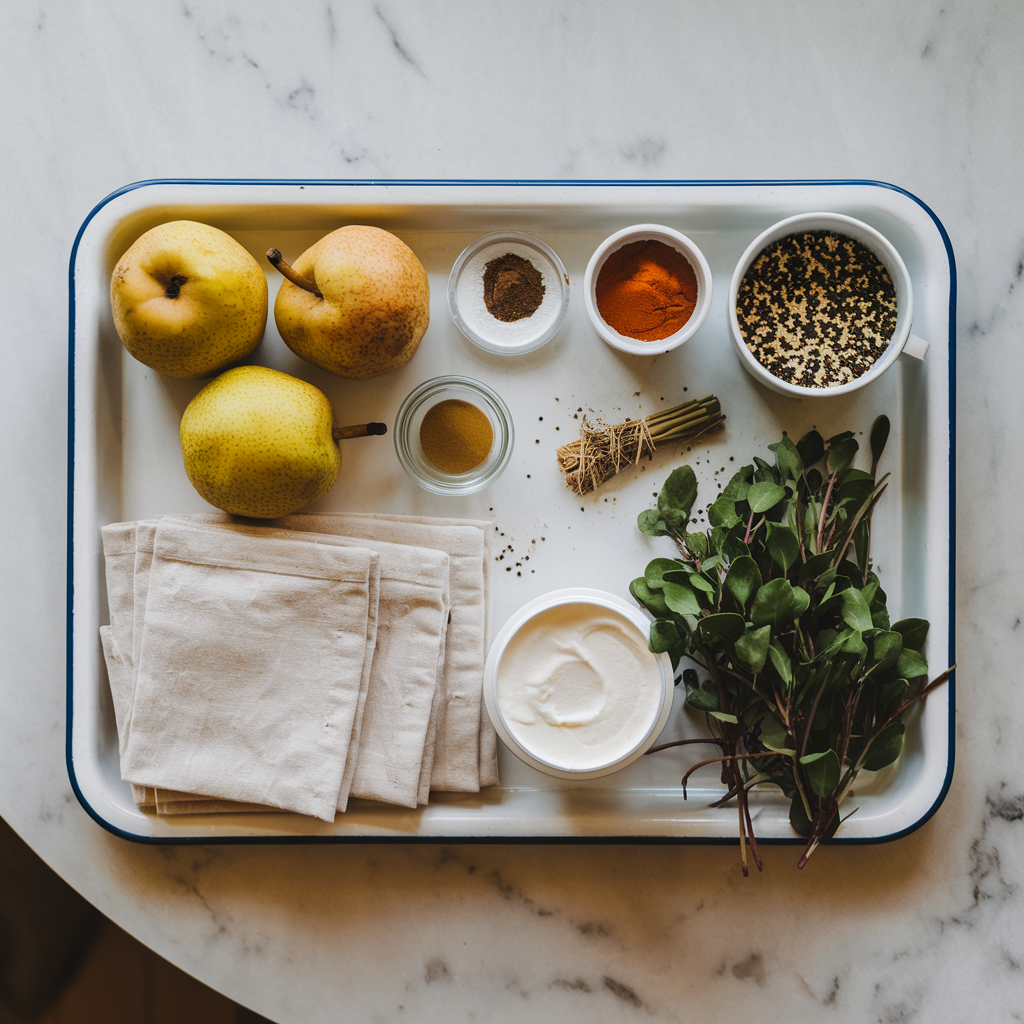Ingredients for Exotic Spiced Pear and Quinoa Crisp with Coconut Cashew Cream