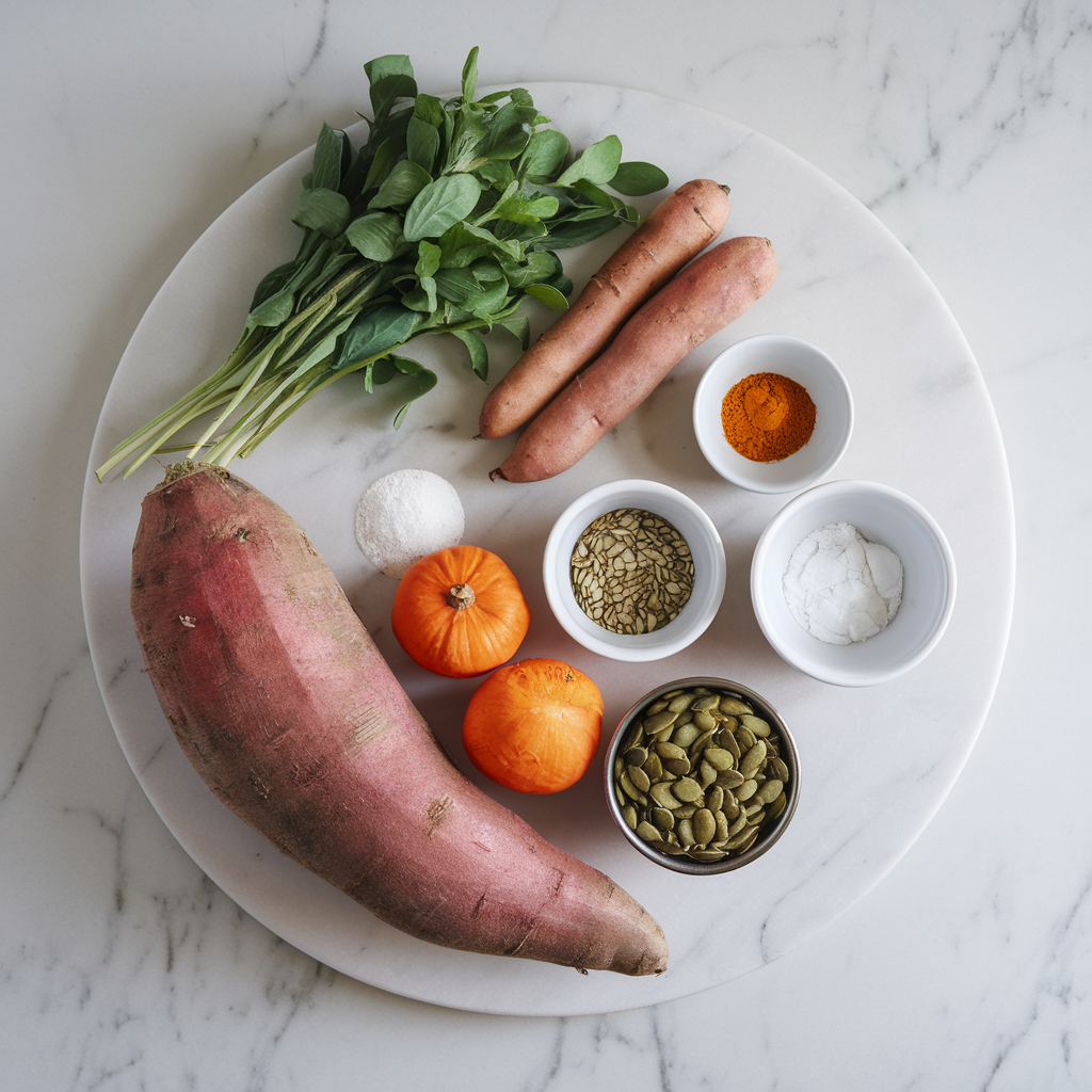 Ingredients for Exotic Spiced Sweet Potato & Pumpkin Seed Flatbread
