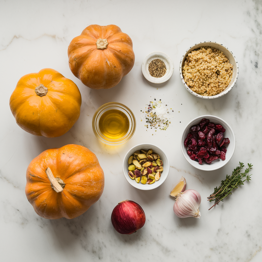 Ingredients for Festive Cranberry-Pistachio Stuffed Acorn Squash