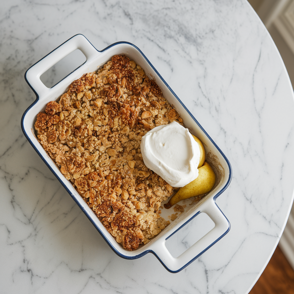 Ginger-Infused Pear and Quinoa Crumble with Coconut Cashew Cream
