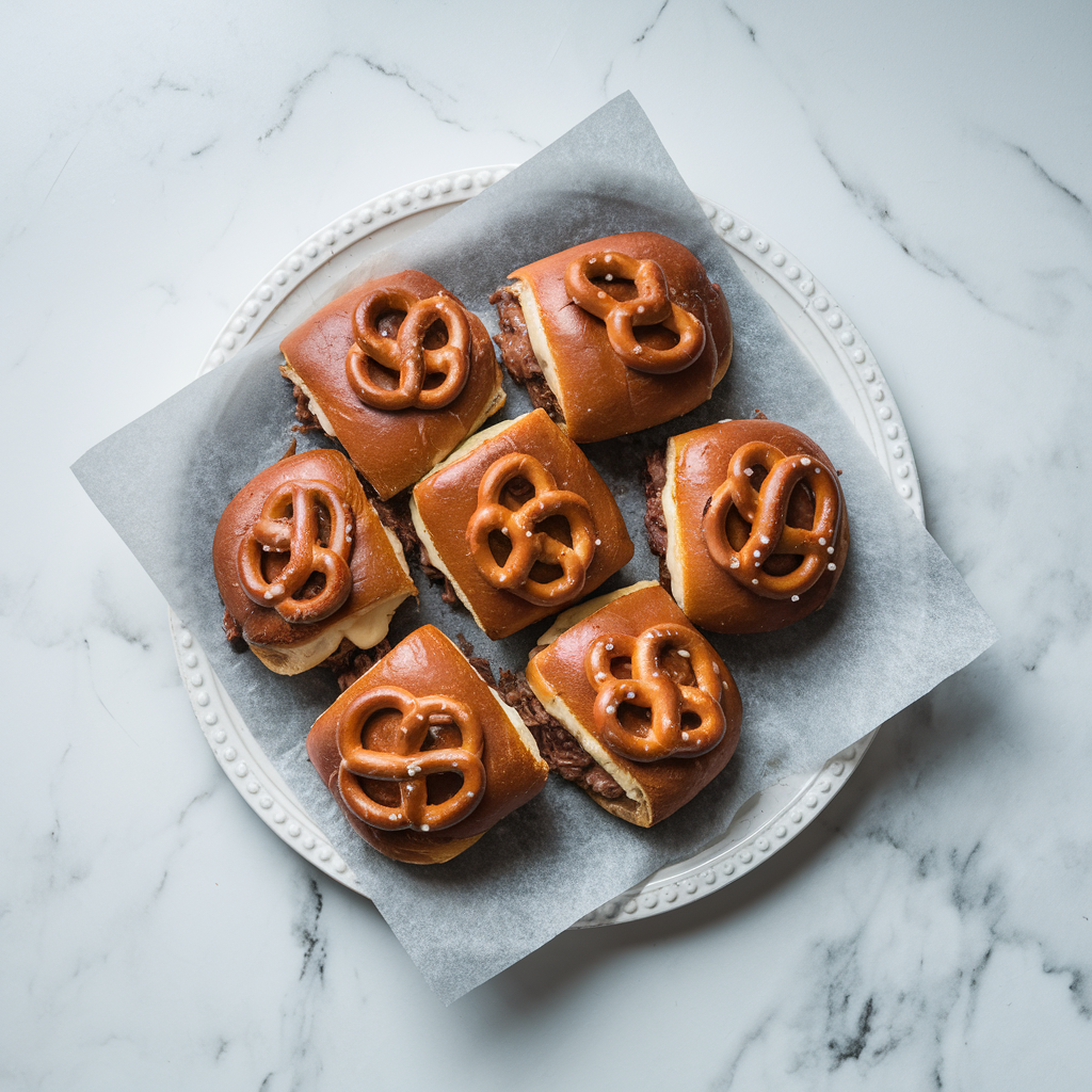 Gooey BBQ Beef & Cheese Stuffed Pretzel Sliders