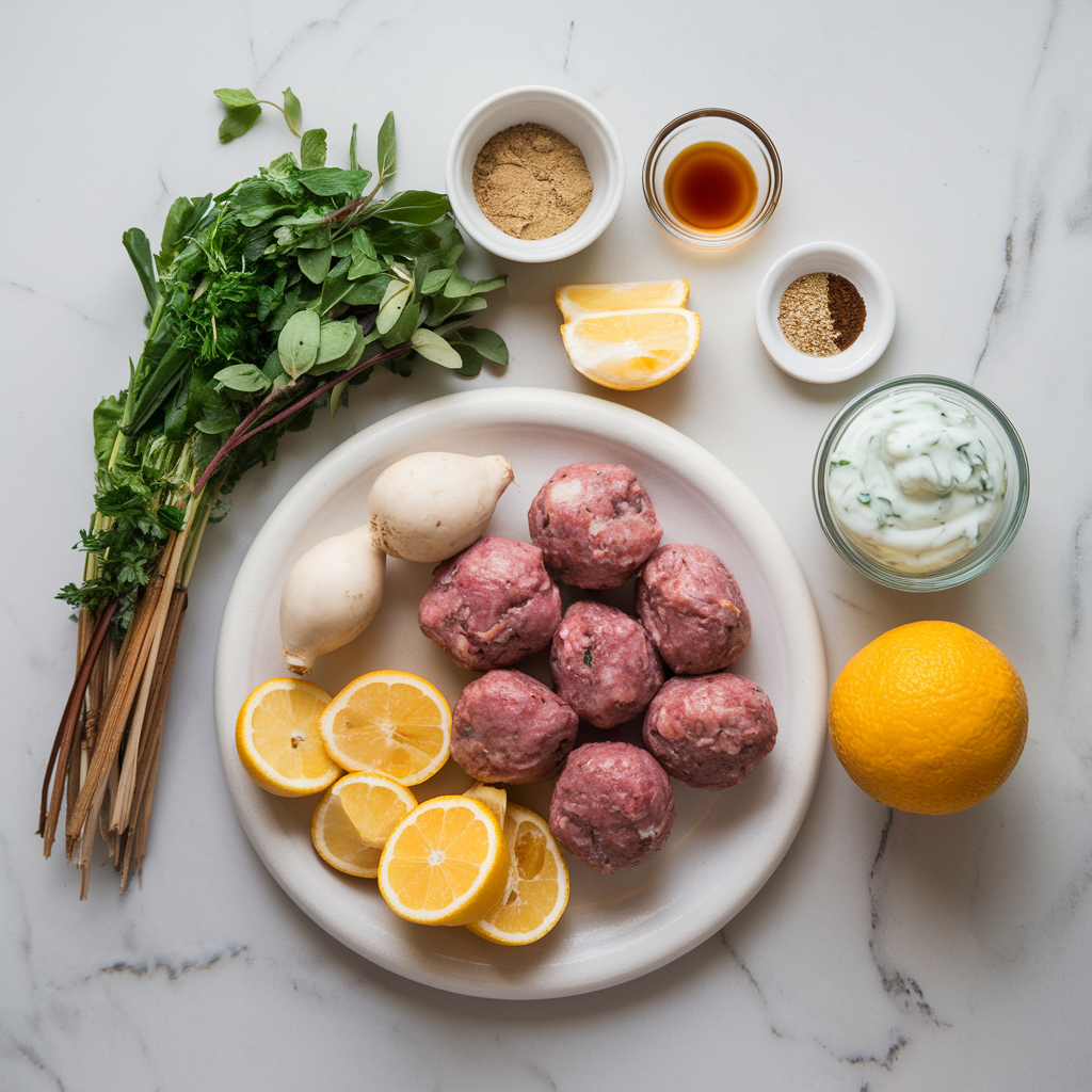 Ingredients for Greek-Style Lamb Meatballs with Tzatziki