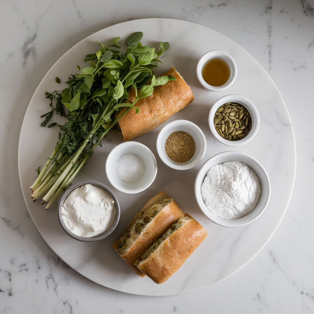 Ingredients for Hearty Green Tea & Pumpkin Seed Artisan Rolls
