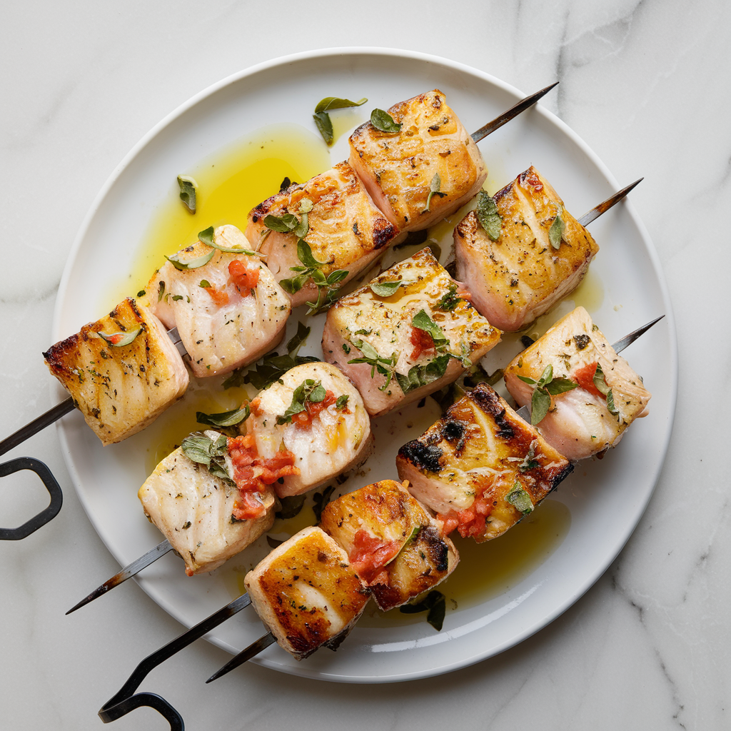 Grilled Mediterranean Swordfish Skewers with Zesty Herb Marinade