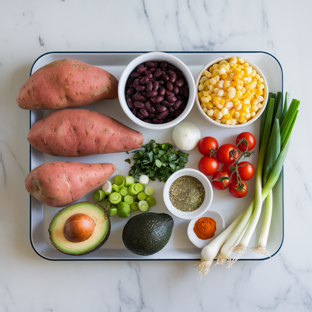 Ingredients for Guilt-Free Loaded Sweet Potato Nacho Skillet