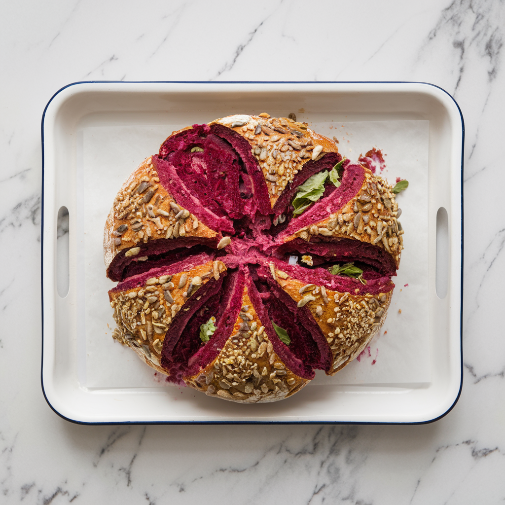Hearty Beetroot & Herb Swirl Bread with Sunflower Seed Crunch