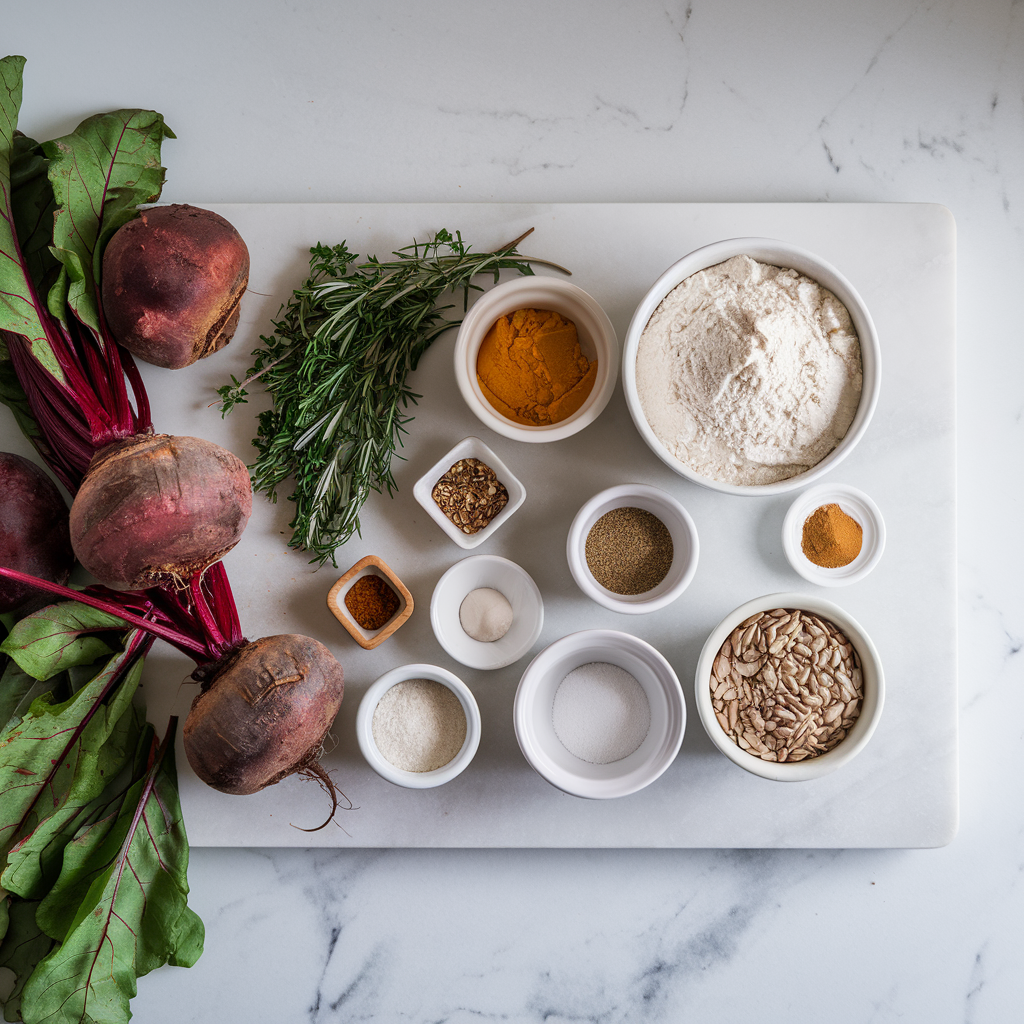 Ingredients for Hearty Beetroot & Herb Swirl Bread with Sunflower Seed Crunch
