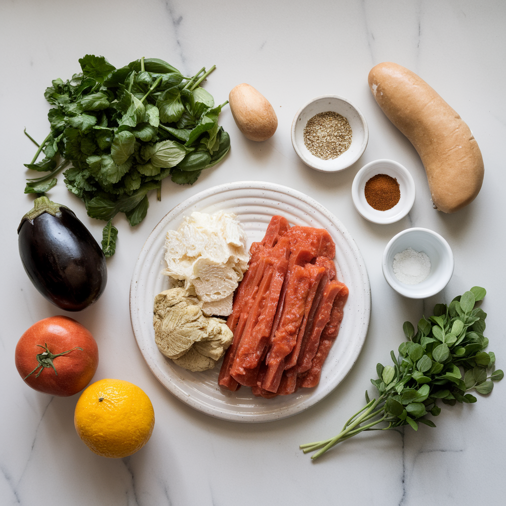 Ingredients for Hearty Eggplant and Lentil 'Meatball' Subs with Zesty Tomato Sauce