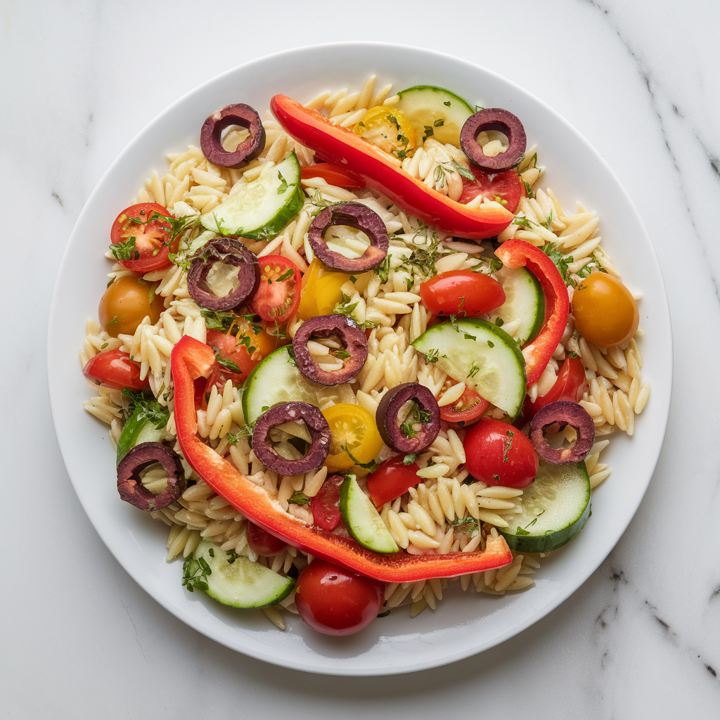 Hearty Mediterranean Orzo Salad with Zesty Lemon Herb Dressing