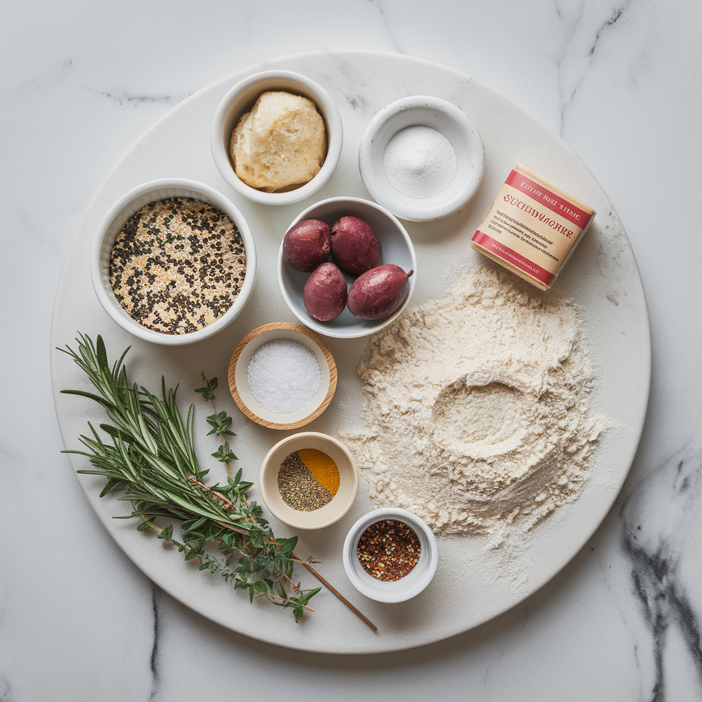 Ingredients for Hearty Quinoa & Olive Sourdough Rolls: A Mediterranean Twist on Classic Bread