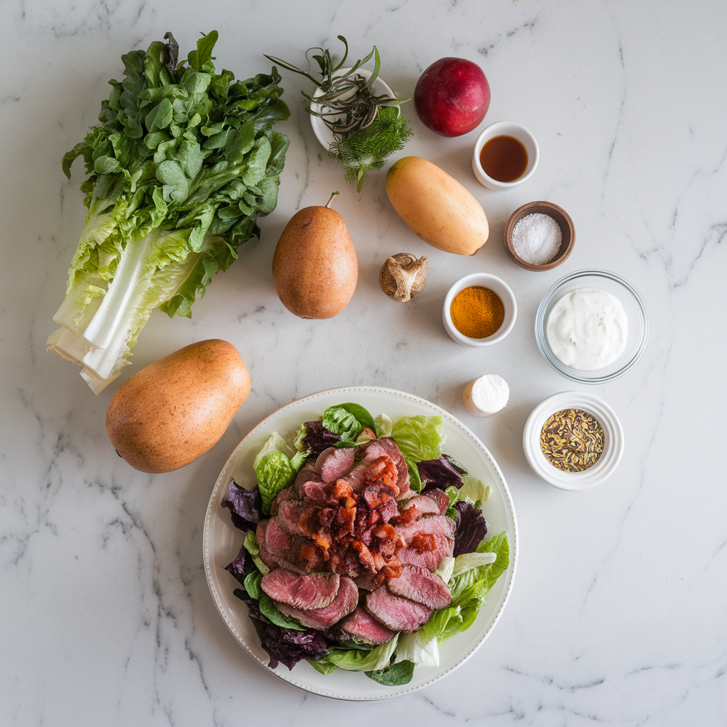 Ingredients for Hearty Steakhouse Salad with Bacon Blue Cheese Dressing