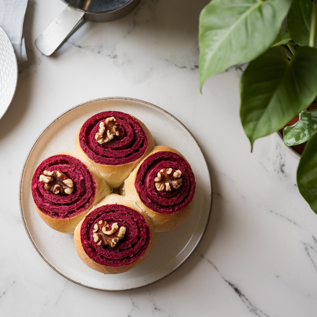 Herb-Infused Beetroot Sourdough Rolls with Walnut Crunch
