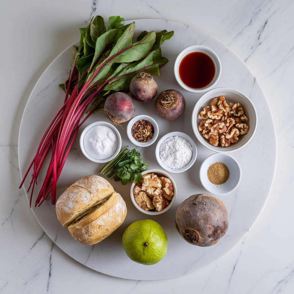 Ingredients for Herb-Infused Beetroot Sourdough Rolls with Walnut Crunch