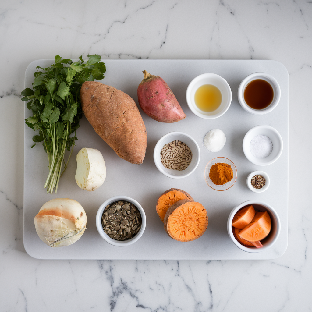 Ingredients for Herb-Infused Sweet Potato & Lentil Bread Rolls with Sunflower Seeds
