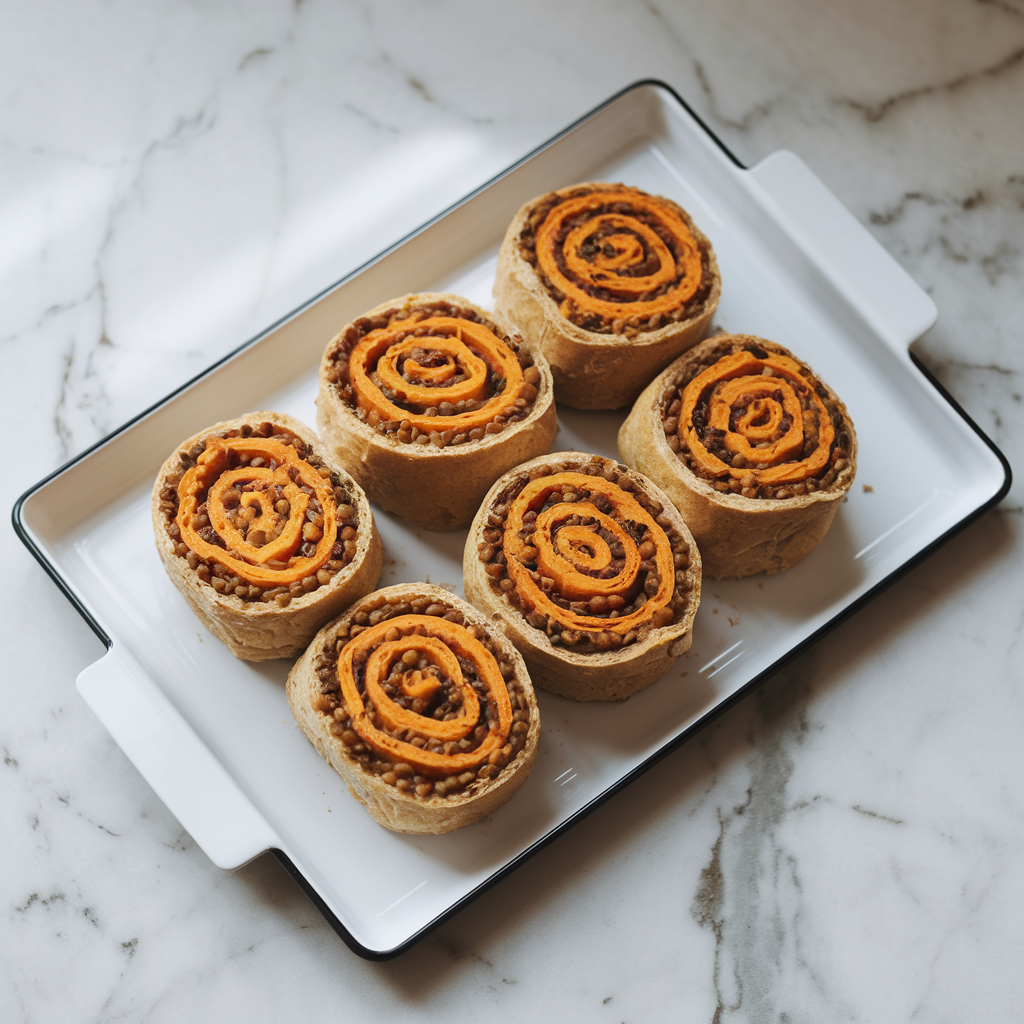 Herbed Lentil and Spelt Rolls with a Sweet Potato Swirl