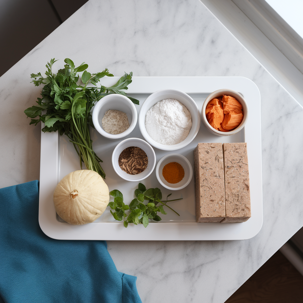 Ingredients for Herbed Lentil and Spelt Rolls with a Sweet Potato Swirl