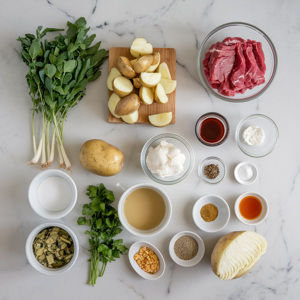 Ingredients for Korean BBQ Beef & Crispy Potato Salad Tower
