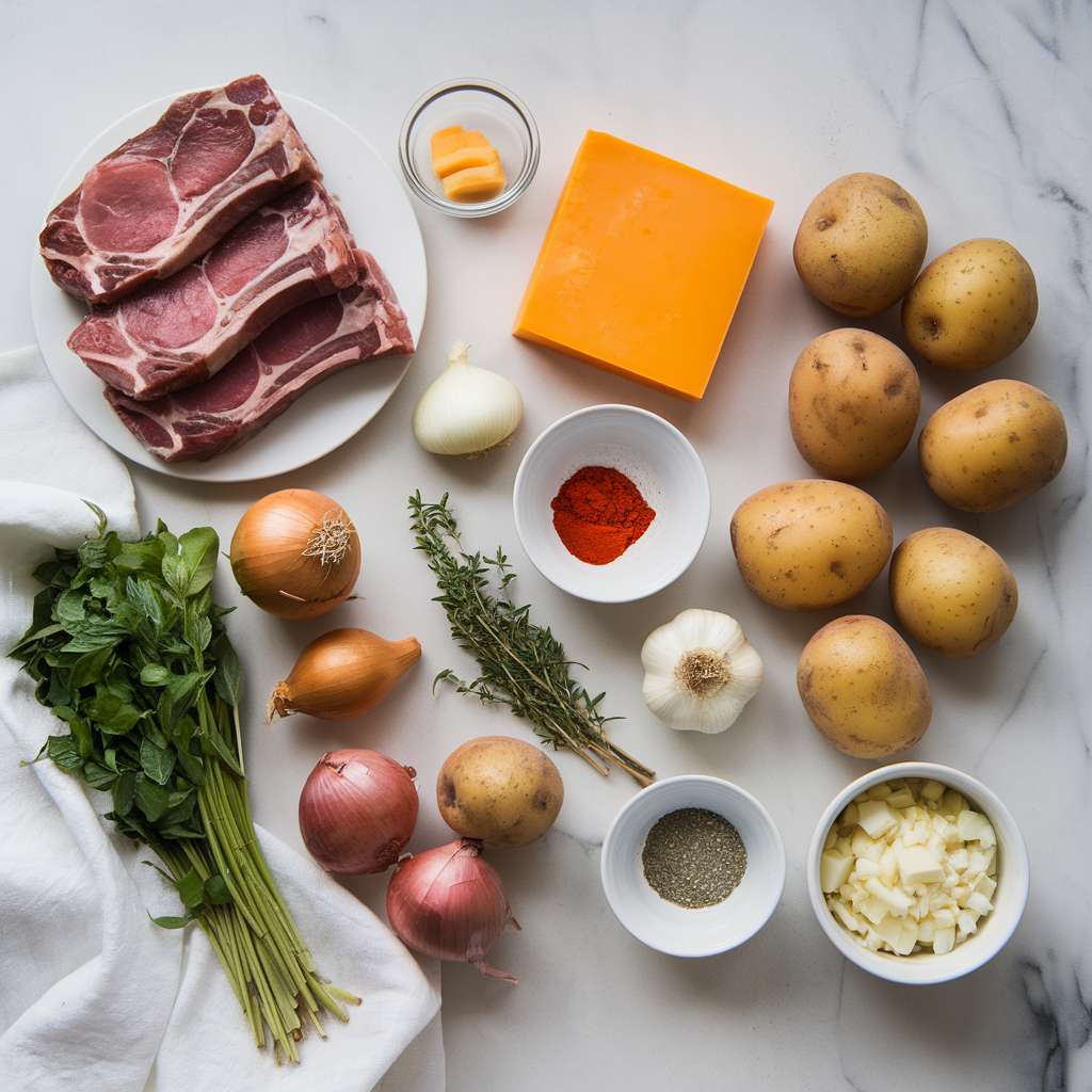 Ingredients for Lamb and Cheddar Breakfast Hash with Crispy Potatoes