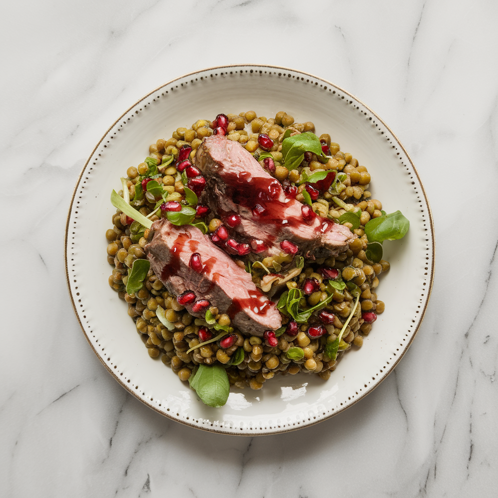 Lavish Lamb & Lentil Salad with Pomegranate Drizzle
