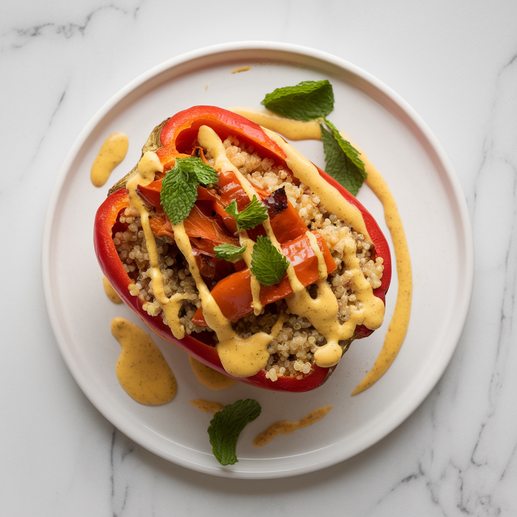 Zesty Quinoa Stuffed Bell Peppers with Avocado Lime Dressing