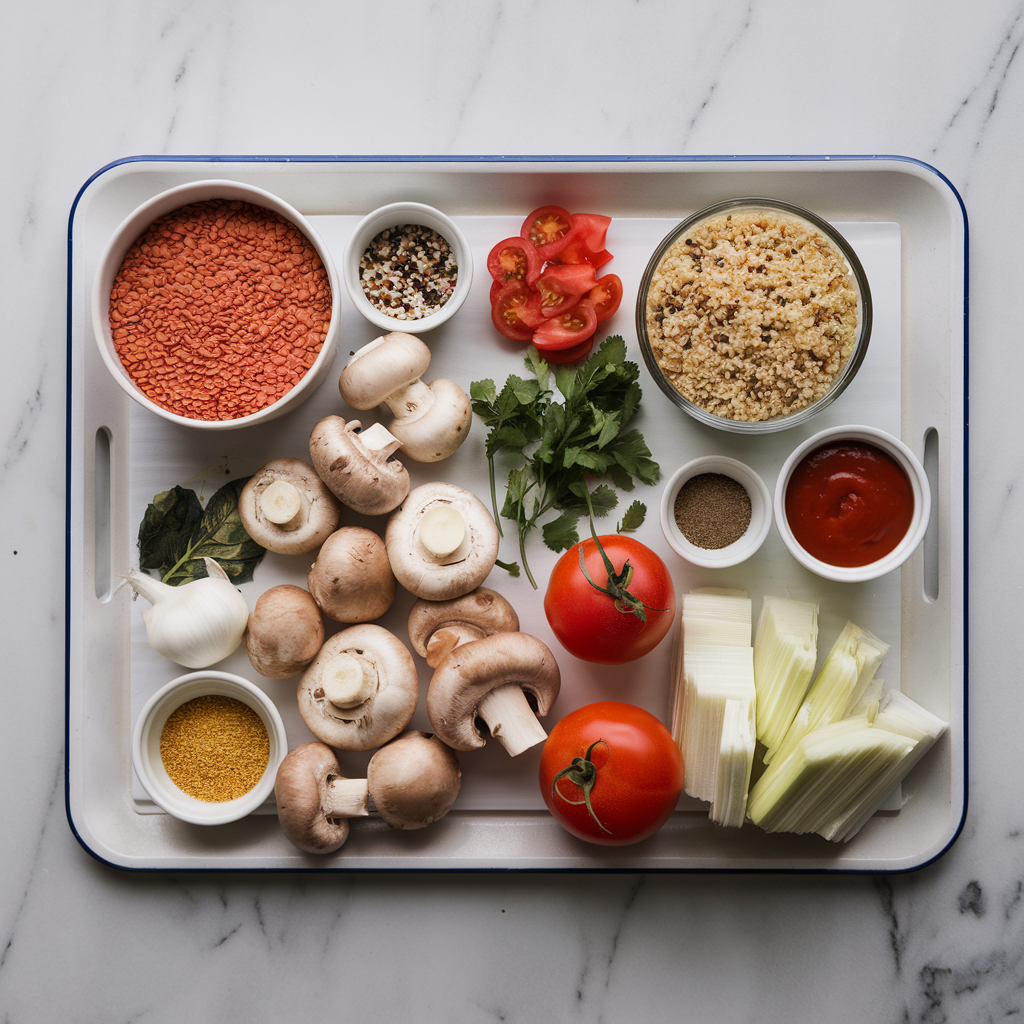 Ingredients for Lentil and Mushroom Enchilada Quinoa Bake: A Hearty Healthy Makeover