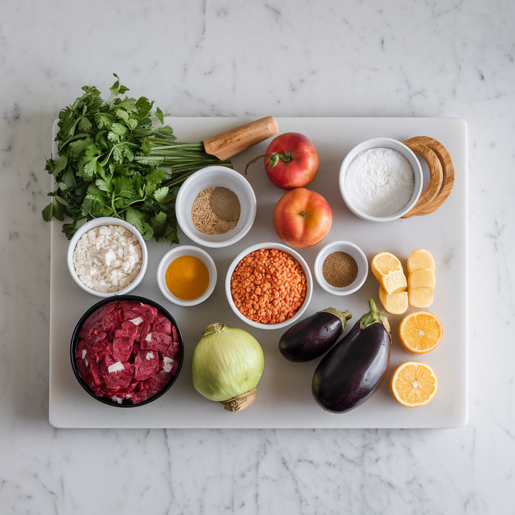 Ingredients for Lentil & Walnut Stuffed Eggplant Rolls: A Savory Low-Carb Lasagna Makeover