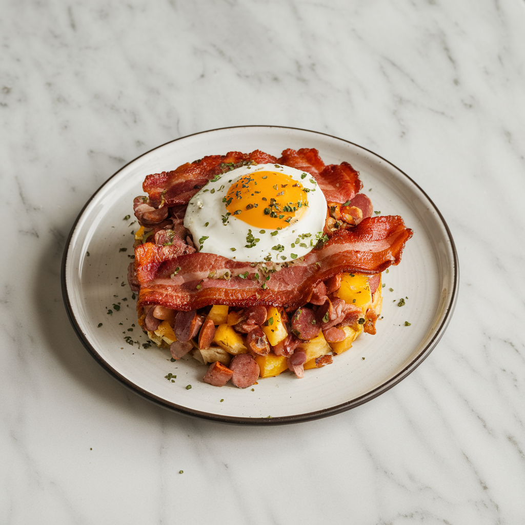 Loaded Bacon & Sausage Breakfast Hash Stack