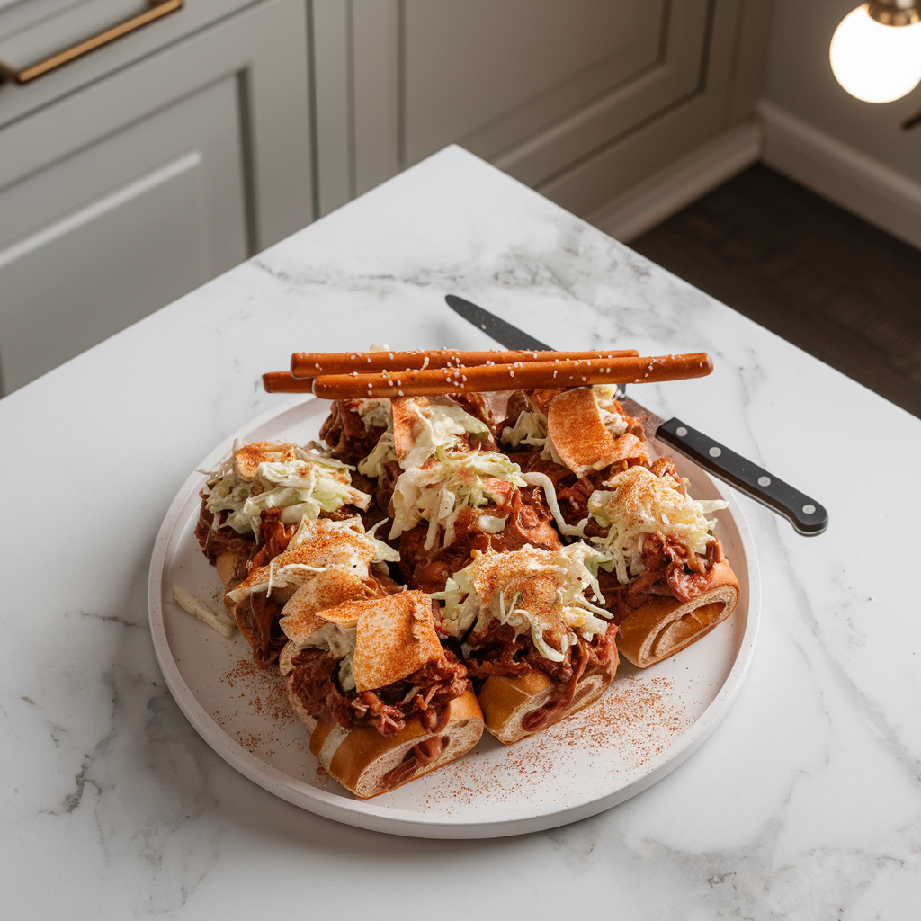 Loaded BBQ Pulled Pork Pretzel Rolls