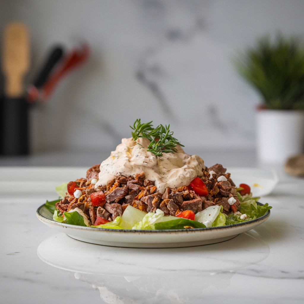 Loaded Beef & Bacon Crunch Salad with Creamy Jalapeño Dressing