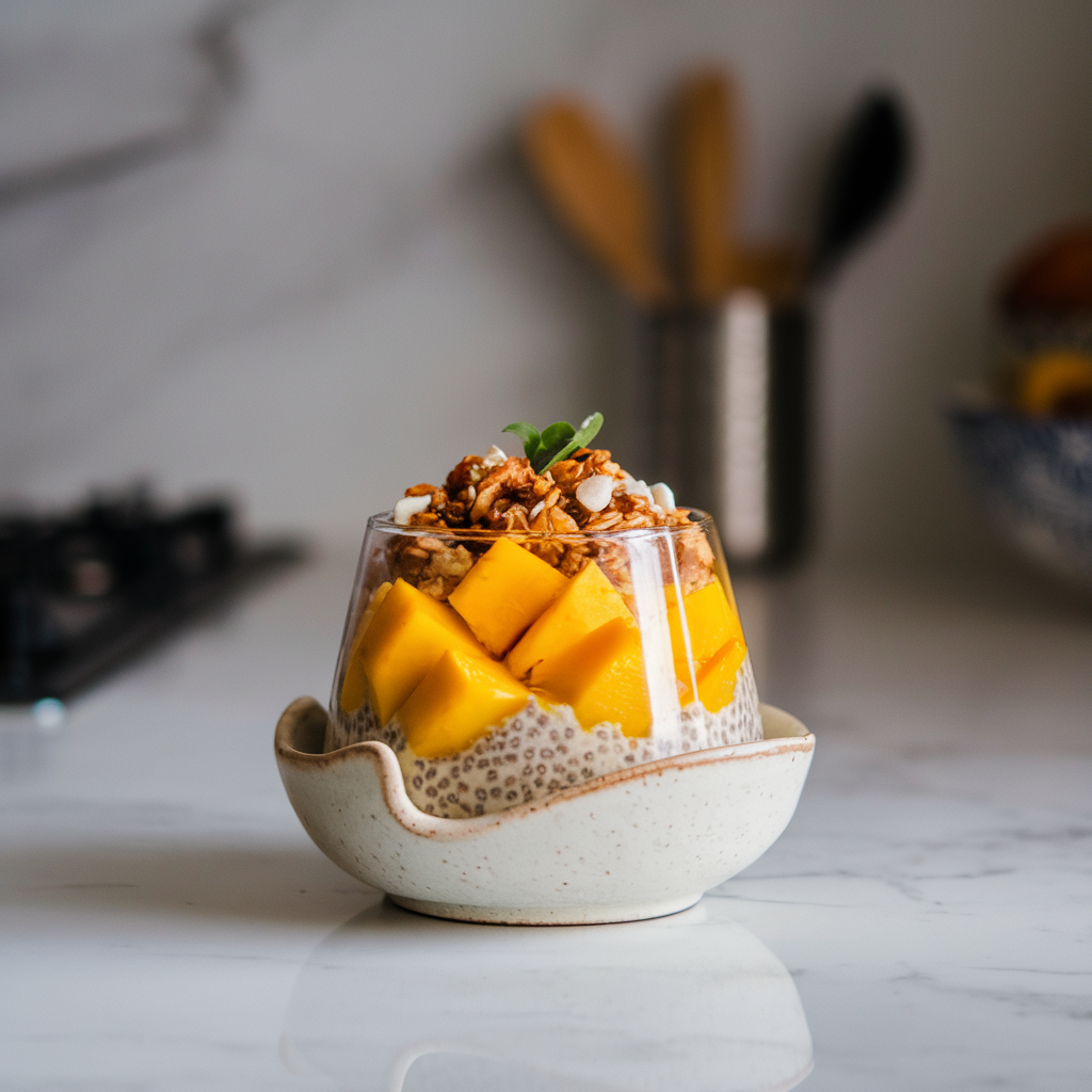 Mango Turmeric Chia Parfait with Coconut Ginger Granola