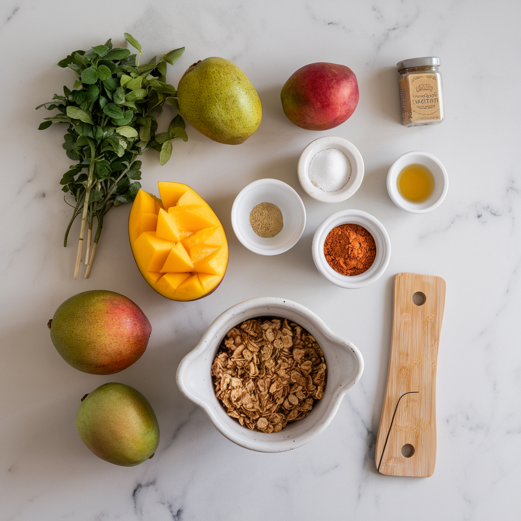 Ingredients for Mango Turmeric Chia Parfait with Coconut Ginger Granola
