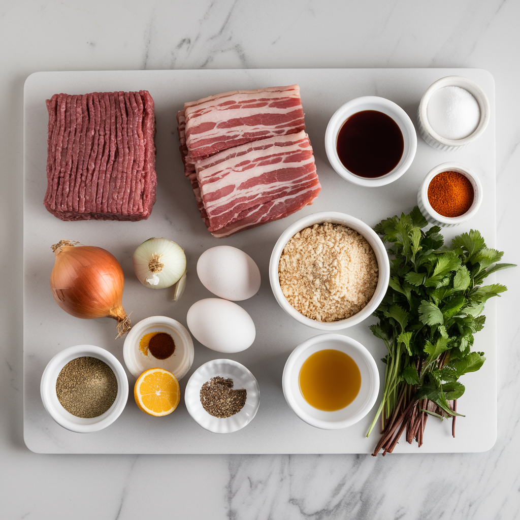 Ingredients for Maple Bacon Bourbon Glazed Meatloaf Bites