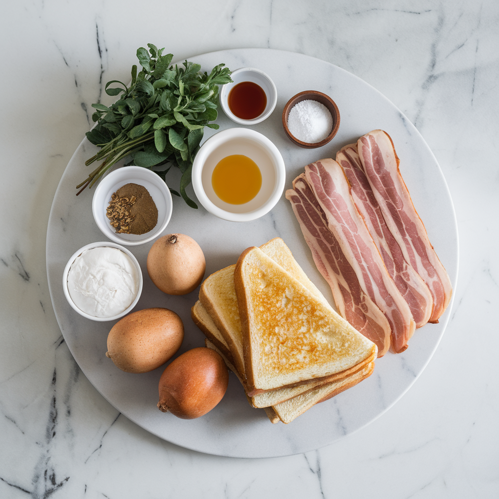 Ingredients for Maple-Bacon Breakfast Stuffed French Toast Sandwiches
