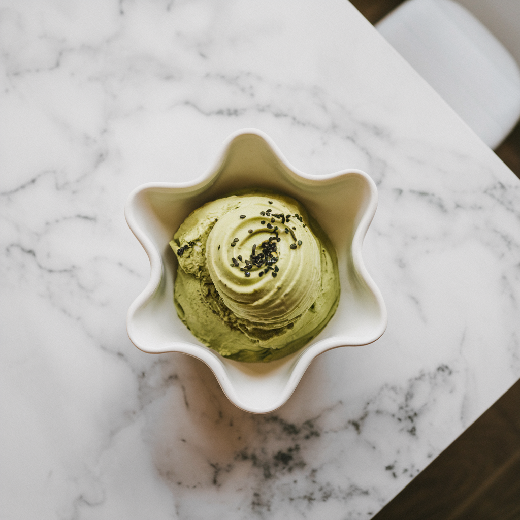 Matcha and Black Sesame Nice Cream with Avocado Swirl